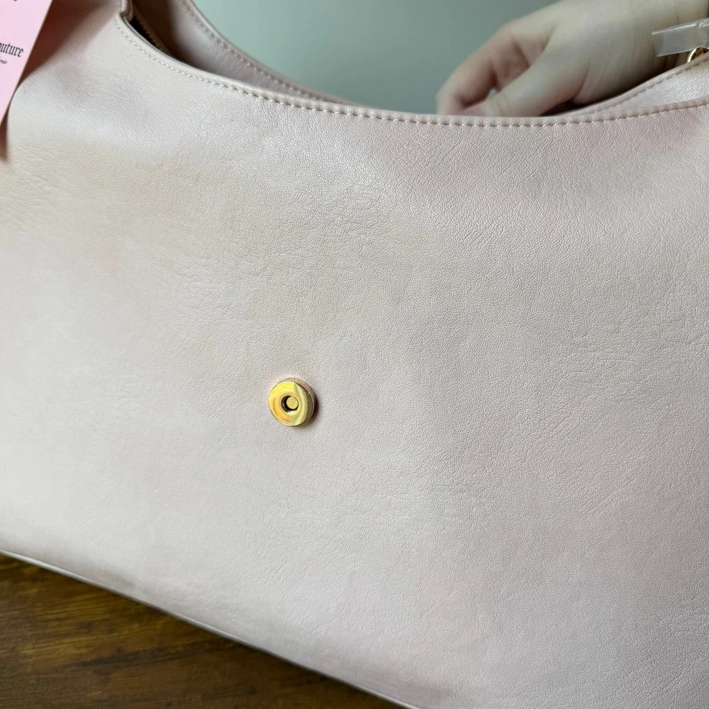 New Juicy Couture Royal Crest Large Light Pink Hobo Shoulder Handbag Y2K Charms